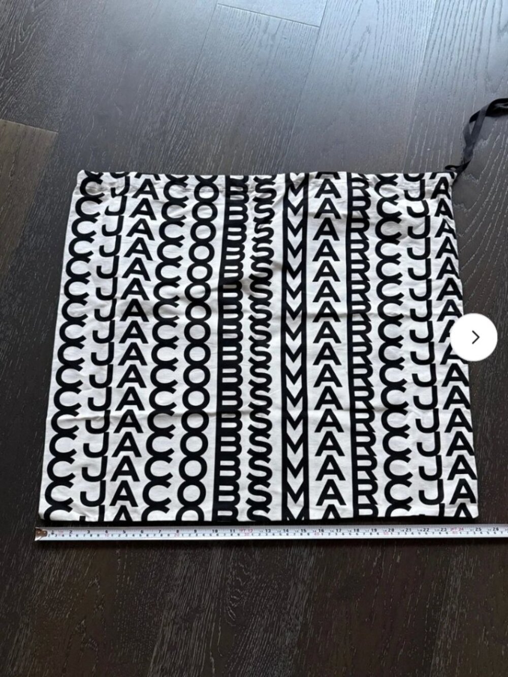 XL Marc Jacobs Black and White Repeating Logo dust bag with drawstring
